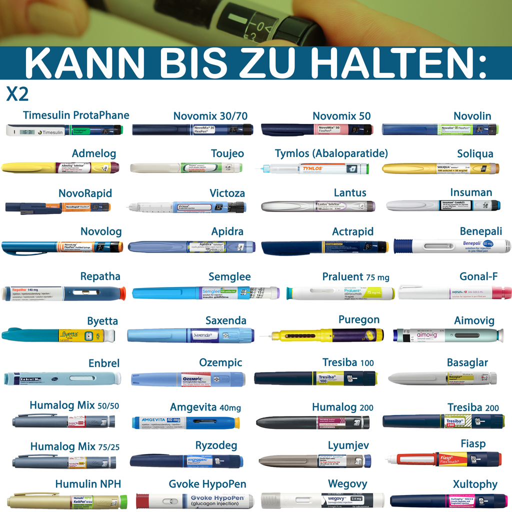 4AllFamily Neuartige isolierte Reise-Insulintasche, beste Reisetaschen für Insulin, EpiPen, Glucagon und temperaturempfindliche Medikamente - Aufbewahrungskapazität für verschiedene Injektor-Pens - Größe 2