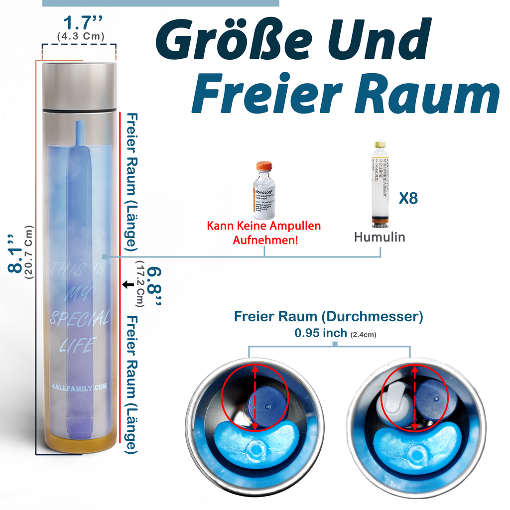 4AllFamily Rambler Kleines Kühletui für Insulin Pen - Goldene Farbe - Interner Stauraum und Abmessungen für Insulin-Pens und Fläschchen