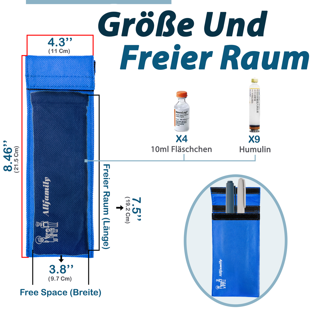 4AllFamily Neuartige isolierte Reise-Insulintasche für Insulin und EpiPen, Medikamentenkühler, Aufbewahrungsraum für einen Injektor-Pen und mehrere Fläschchen Medikamente, Kleine Größe