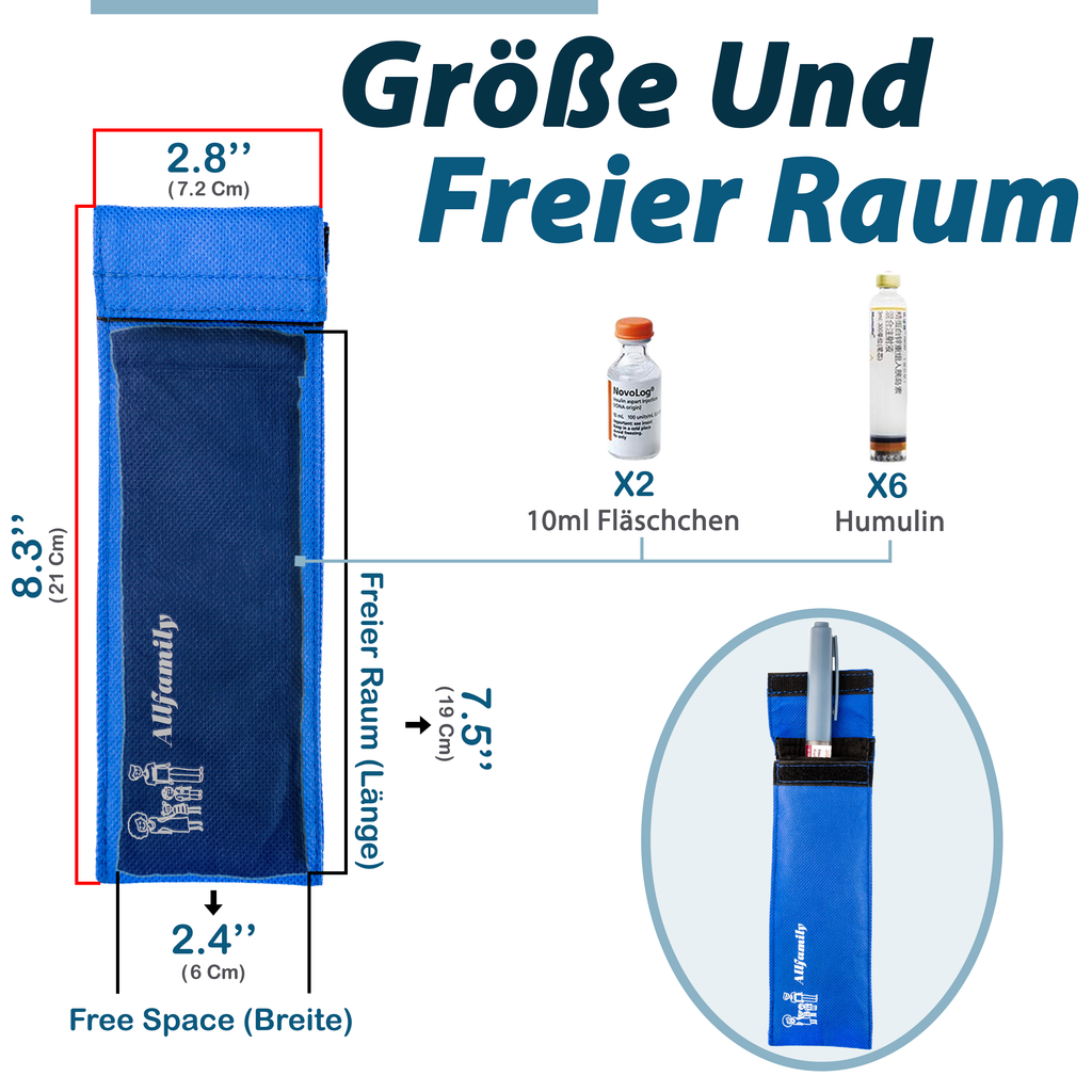 4AllFamily Neuartige isolierte Reise-Insulintasche für EpiPen & Medikamente - Kleine Größe - Aufbewahrungsraum für einen Injektor-Pen und Fläschchen - Blaue Farbe