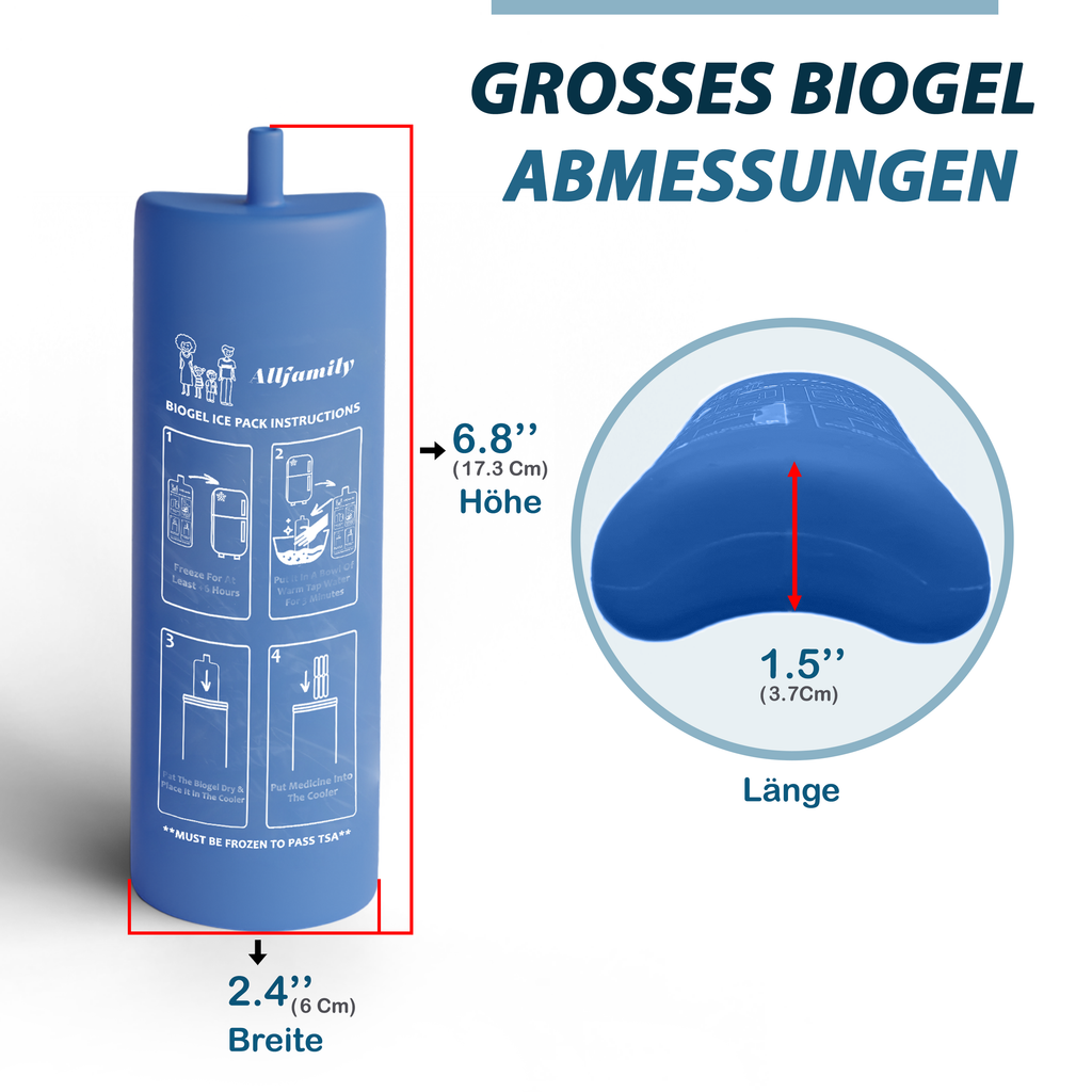 Buddy groß Biogel-Kühlakku für 4AllFamily Insulin Kühltaschen & tragbare Medikamentenkühlschränke - Abmessungen