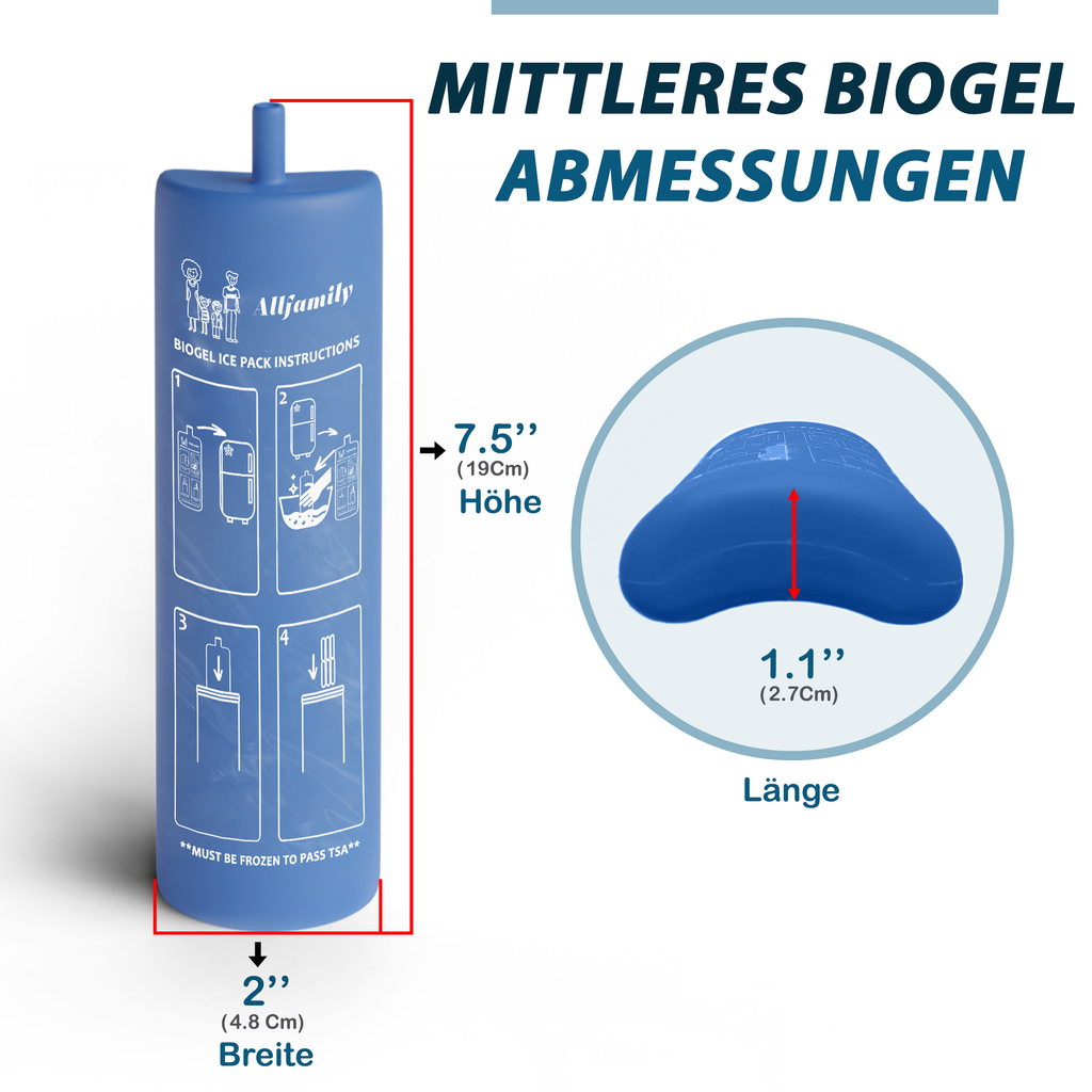 Biogel-Kühlakku für 4AllFamily Insulin Kühltaschen & tragbare Medikamentenkühlschränke - Mittlere Größe - Abmessungsdetails